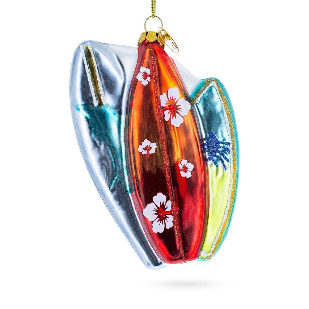 Colorful Surfing Boards Blown Glass Christmas Ornament  |   Personalized Ornaments Personalized