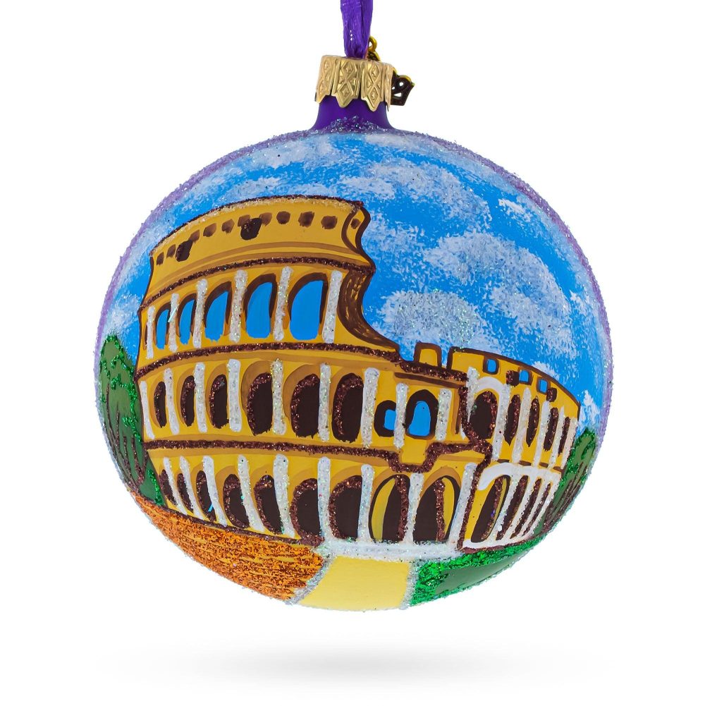 Colosseum, Rome, Italy Glass Ball Christmas Ornament 4 Inches  |   Travel Ornaments Travel