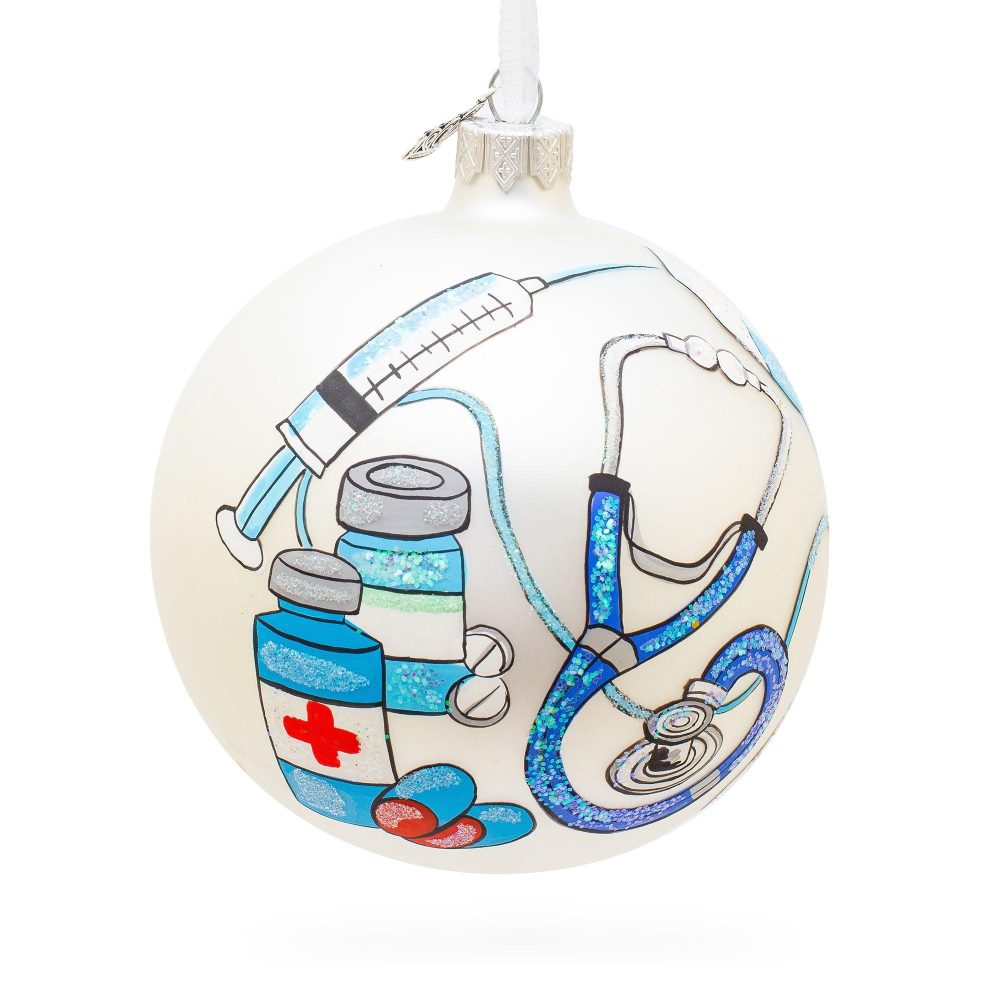 Compassionate Nurse Or Doctor On Blown Glass Ball Christmas Ornament 4 Inches  |   Occupations Occupations Occupations