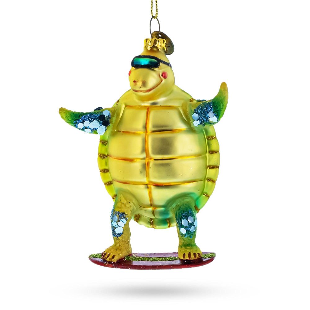 Cool Turtle Surfing Blown Glass Christmas Ornament  |   Hobby Hobby Hobby