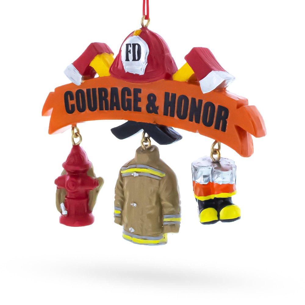 Courage & Honor Firefighter Gear Resin Christmas Ornament  |   Occupations Occupations Occupations