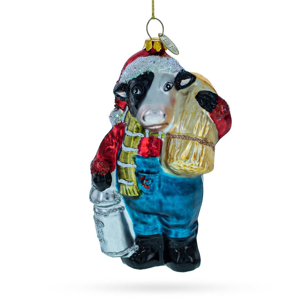 Cow Carrying Milk Jug Blown Glass Christmas Ornament  |   Animals Animals Animals