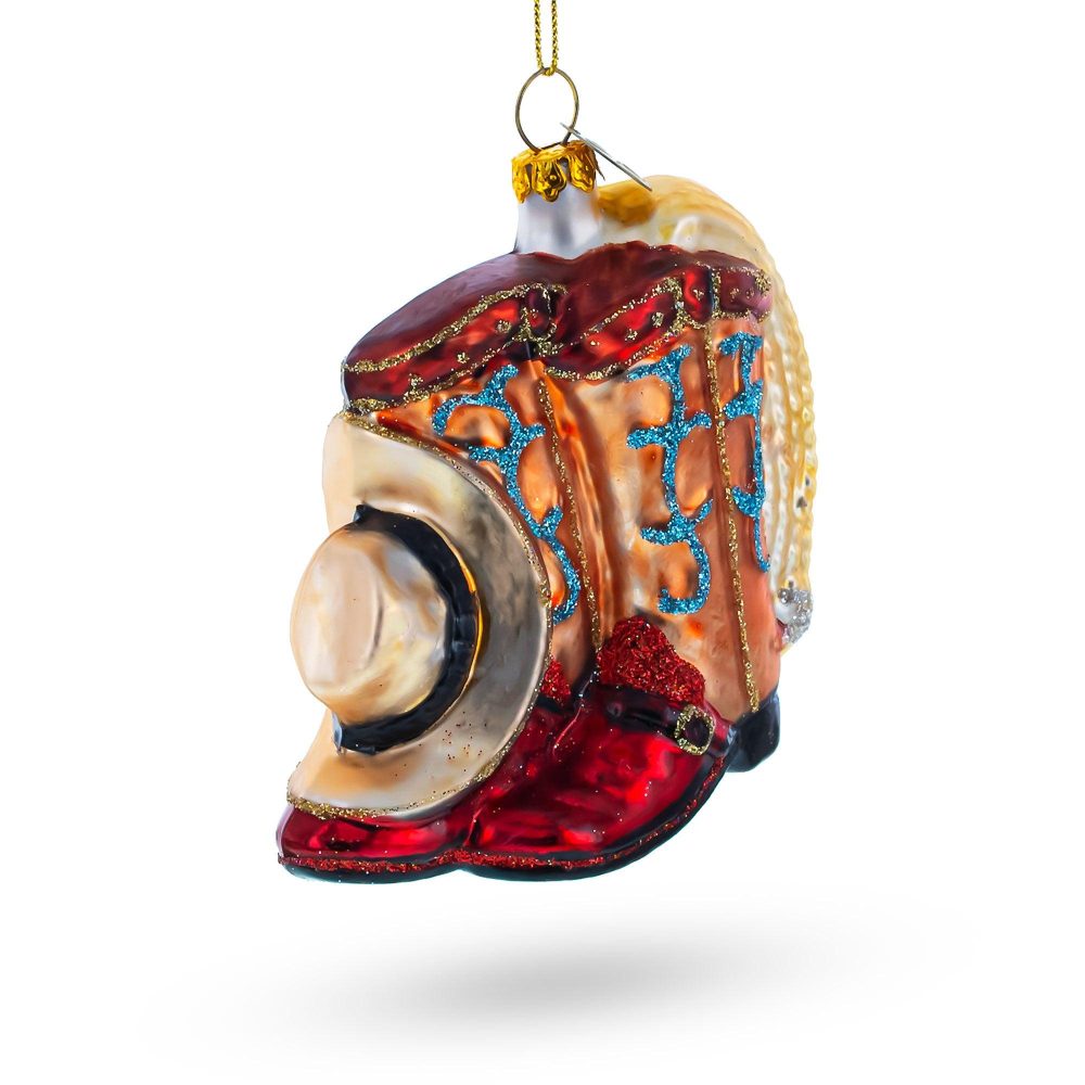 Cowboy Boots And Hat Blown Glass Christmas Ornament  |   Fashion Fashion Fashion