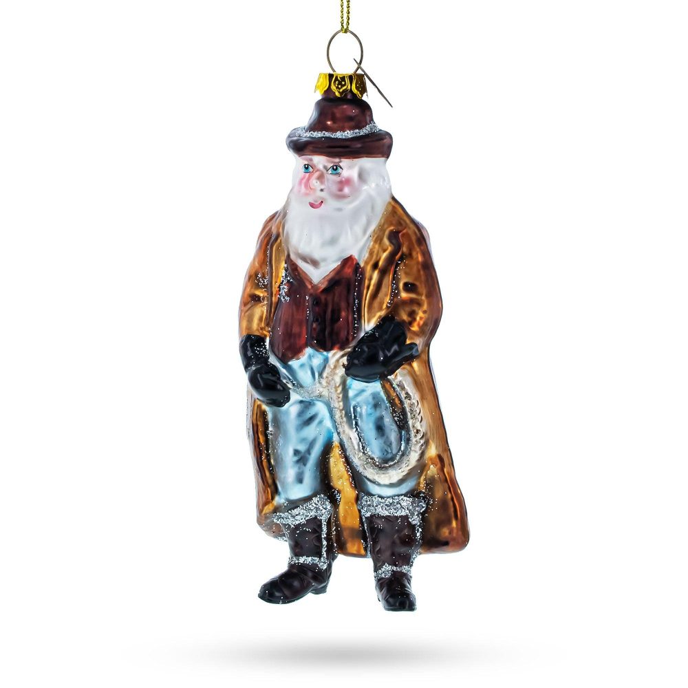 Cowboy Santa Skillfully Twirling A Lasso Blown Glass Christmas Ornament  |   Personalized Ornaments Personalized