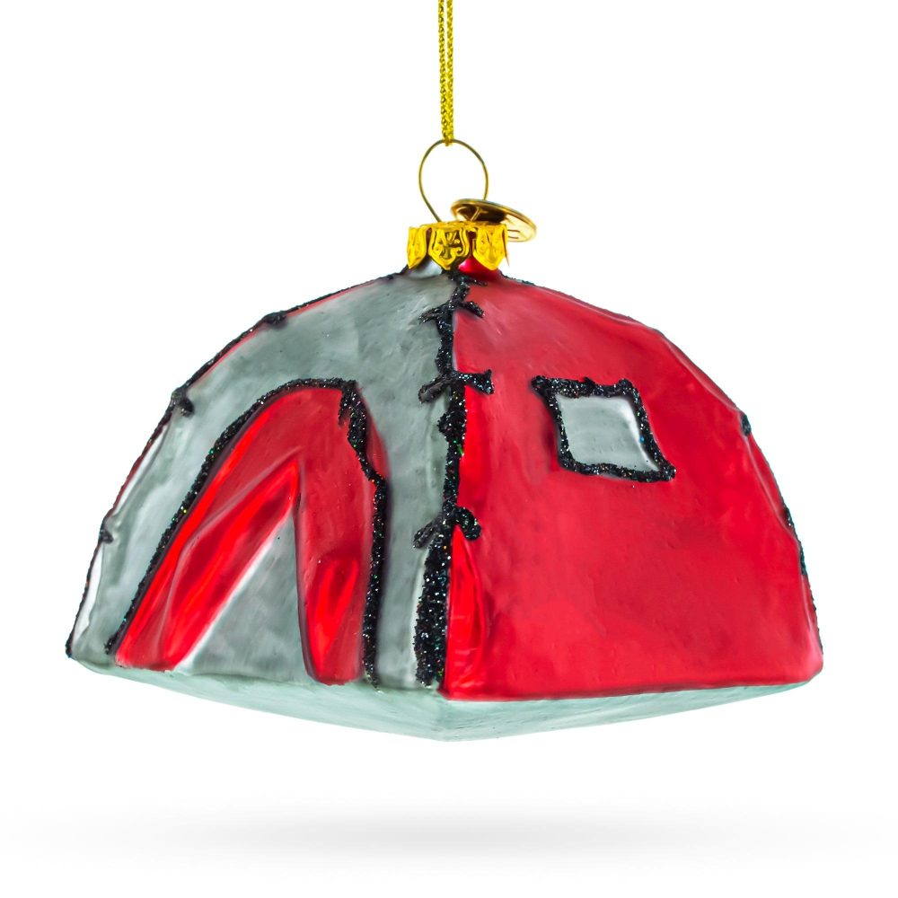 Cozy Camping Tent Blown Glass Christmas Ornament  |   Hobby Hobby Hobby