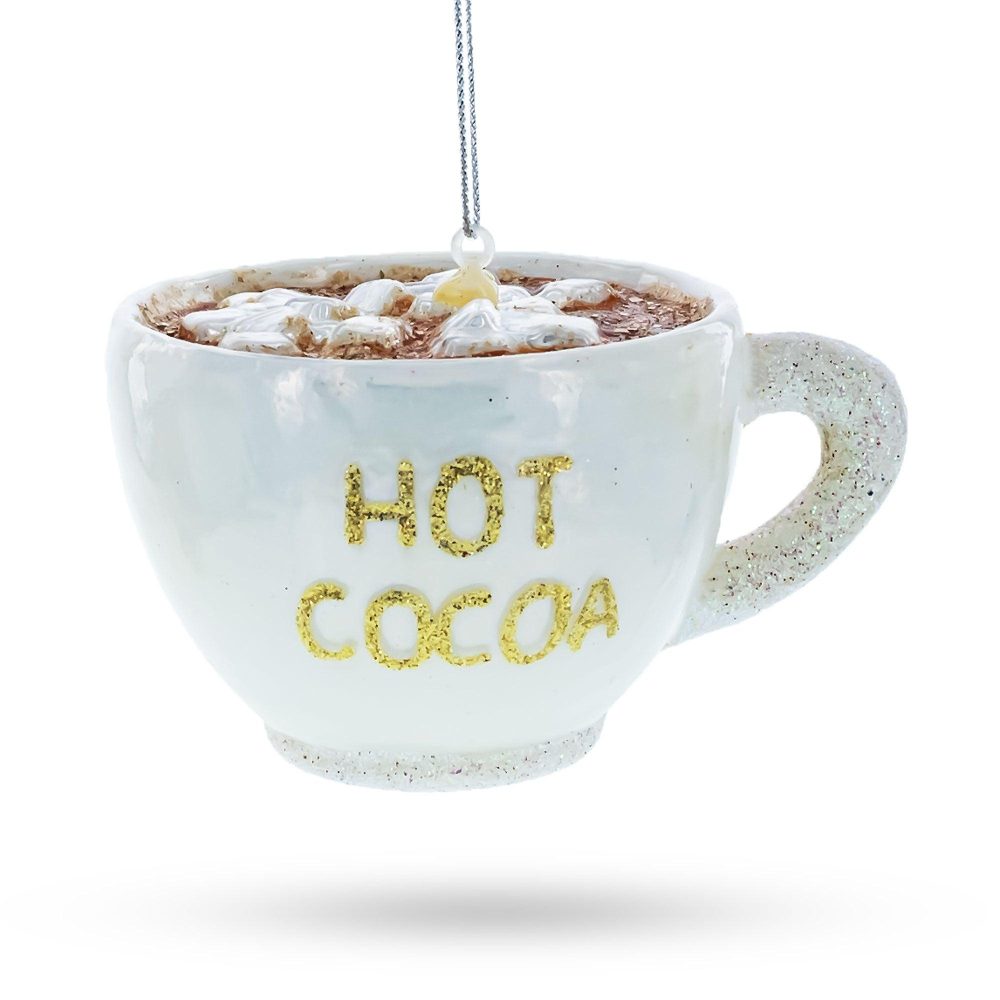 Cozy Hot Cocoa Cup Blown Glass Christmas Ornament  |   Food Food Food