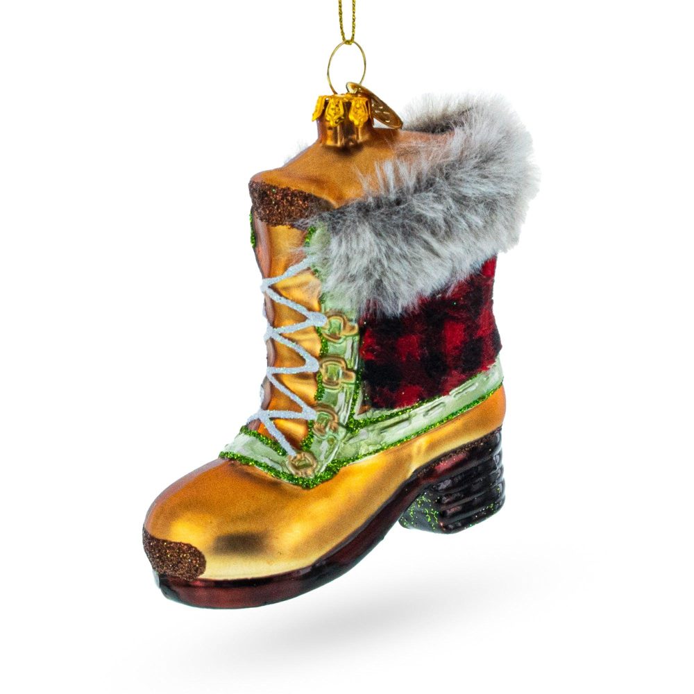 Cozy Winter Wonderland: Furry Boot Glass Christmas Ornament  |   Fashion Fashion Fashion