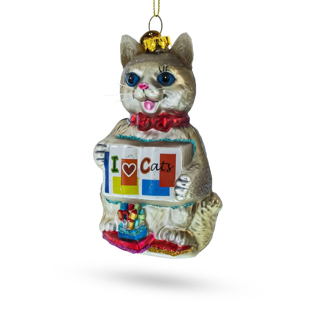 Creative Cat With Crayons Blown Glass Christmas Ornament  |   Animals Animals Animals