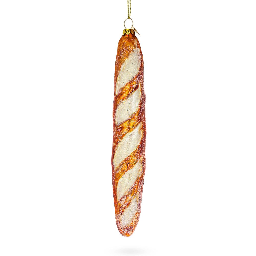 Crusty French Baguette Bread Blown Glass Christmas Ornament  |   Food Food Food