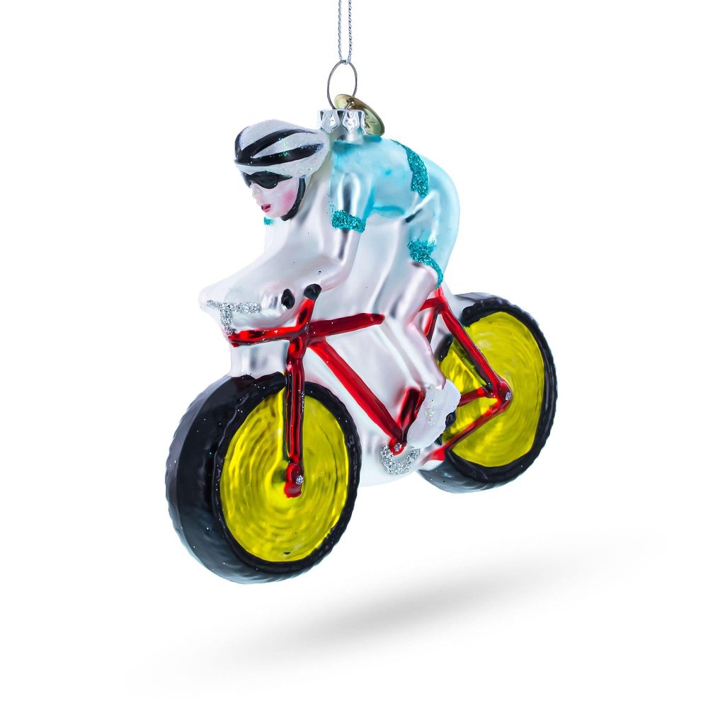 Cycling Sportsman On Bicycle Blown Glass Christmas Ornament  |   Personalized Ornaments Personalized