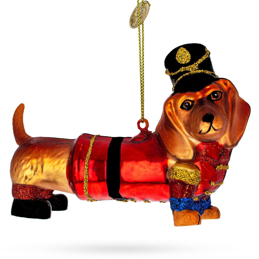 Dachshund Dog In Hat Blown Glass Christmas Ornament  |   Animals Animals Animals