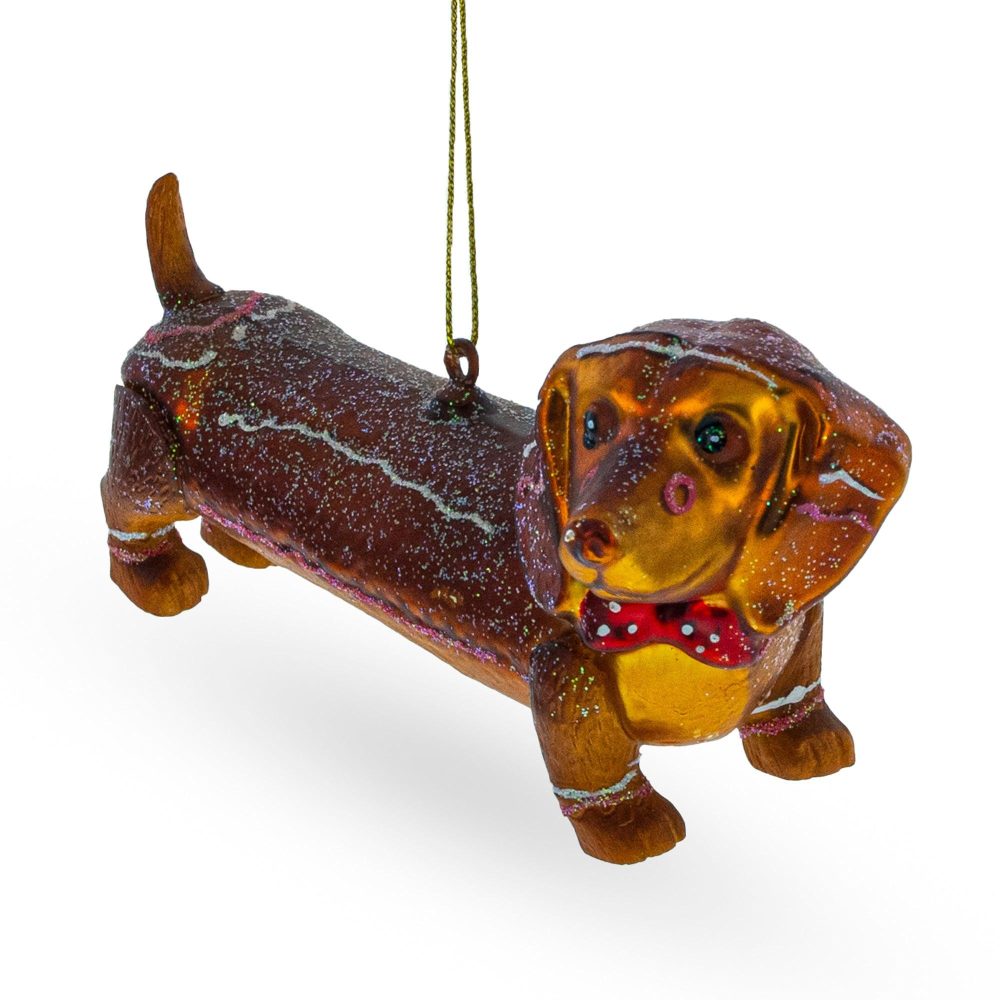 Dapper Dachshund With Bow Blown Glass Christmas Ornament  |   Animals Animals Animals