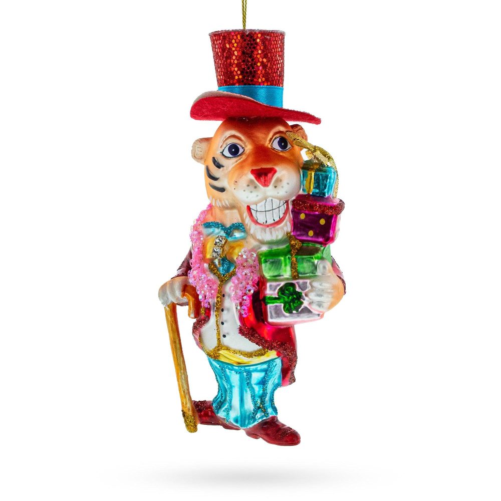 Dapper Tiger Gentleman Blown Glass Christmas Ornament  |   Animals Animals Animals