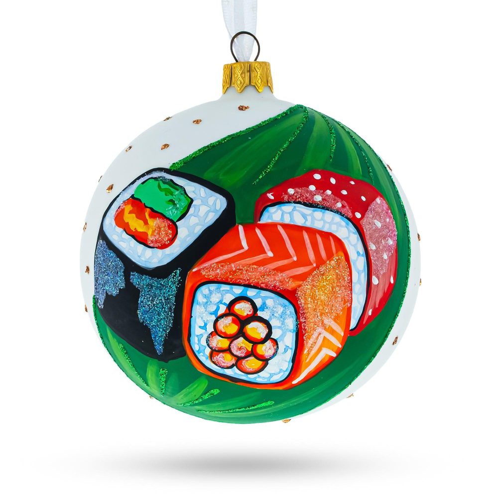 Dedicated Sushi Lover Blown Glass Ball Christmas Ornament 4 Inches  |   Food Food Food