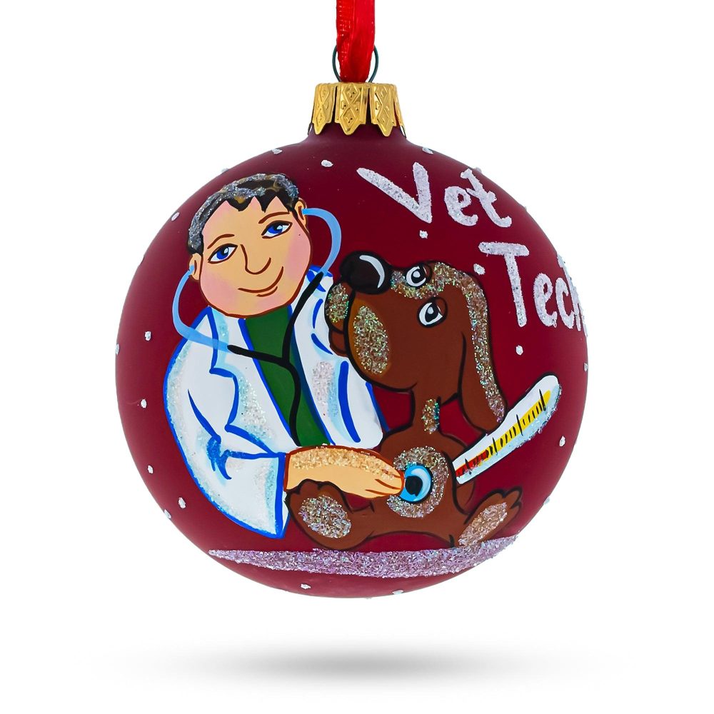 Dedicated Veterinarian Technician Blown Glass Ball Christmas Ornament 3.25 Inches  |   Occupations Occupations Occupations