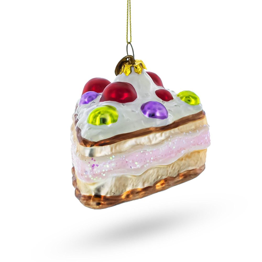 Delectable Cherry Cake Food Blown Glass Christmas Ornament  |   Food Food Food