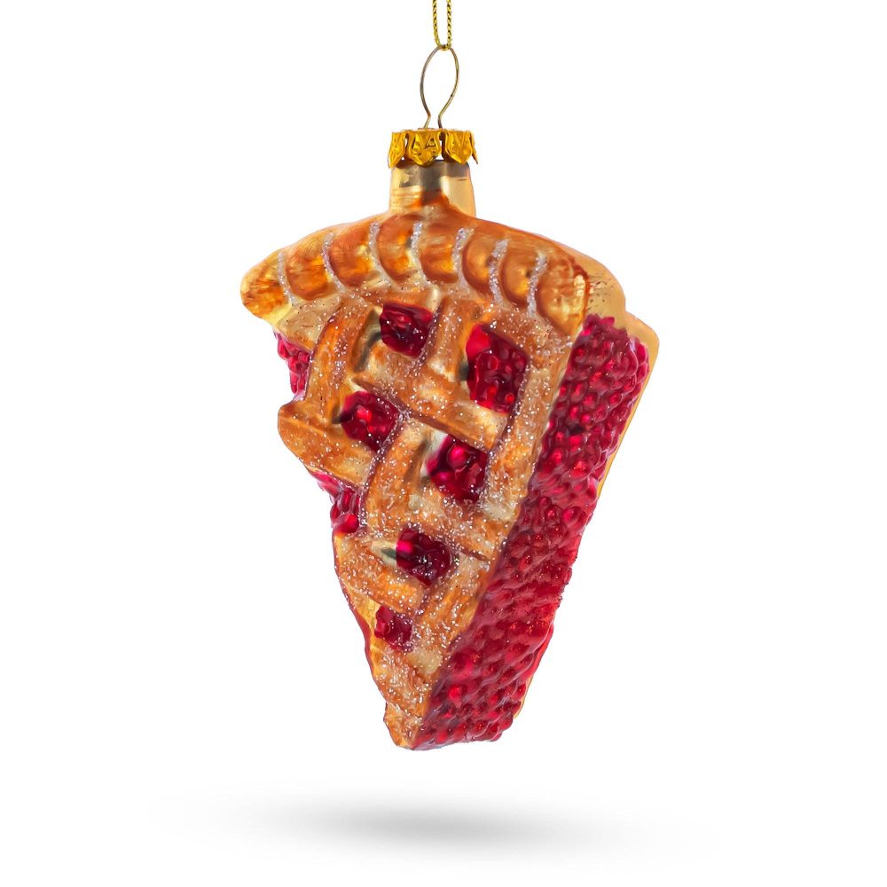 Delectable Cherry Pie Slice Blown Glass Christmas Ornament  |   Food Food Food