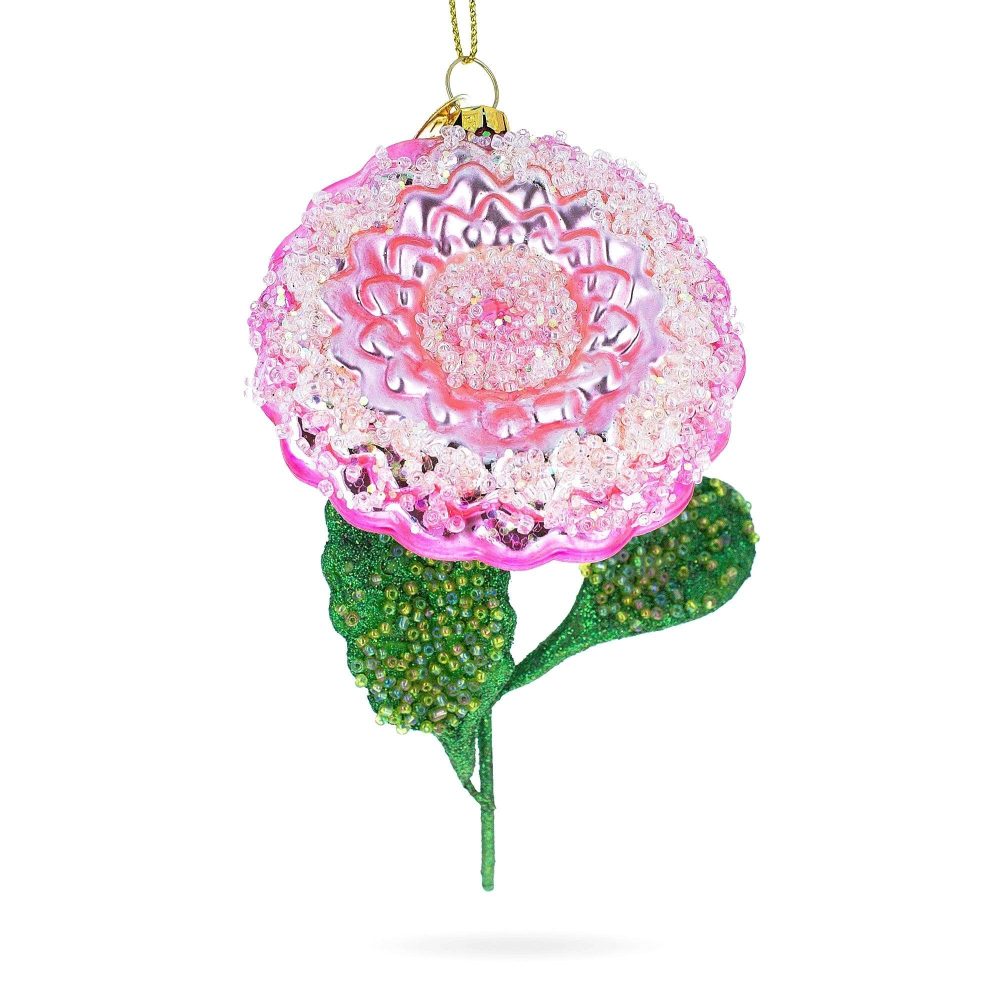 Delicate Pink Flower With Colorful Beads Blown Glass Christmas Ornament  |   Flowers Flowers Flowers