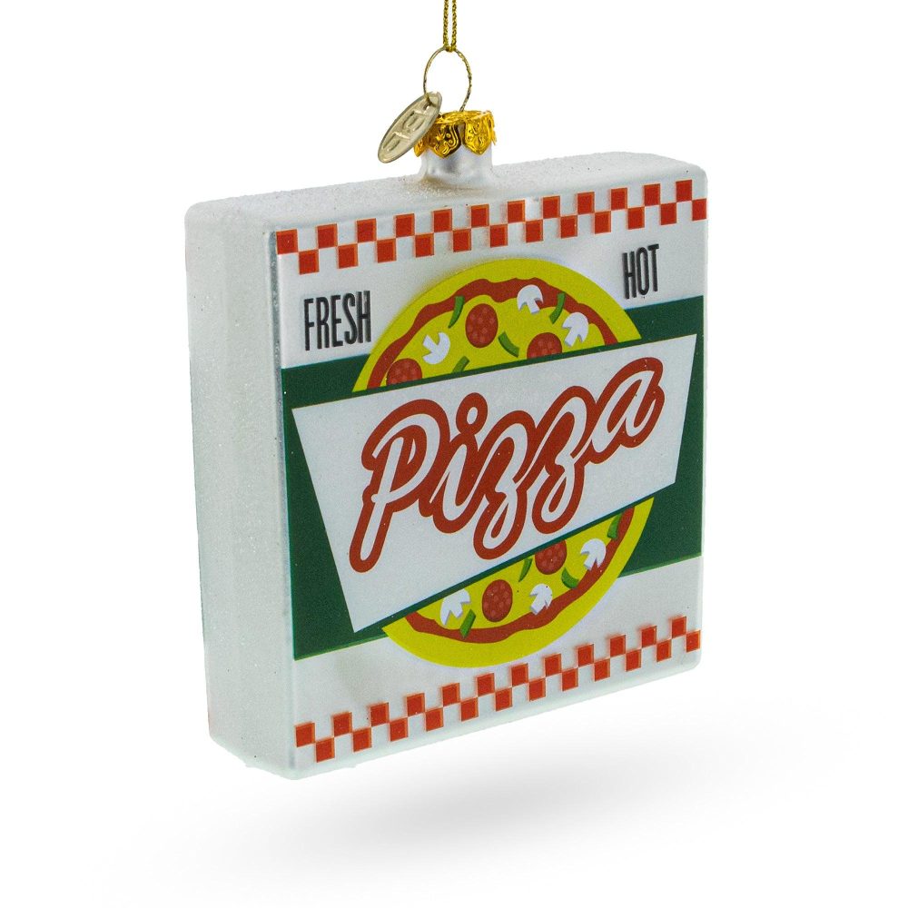 Delicious Pizza Box Blown Glass Christmas Ornament  |   Food Food Food