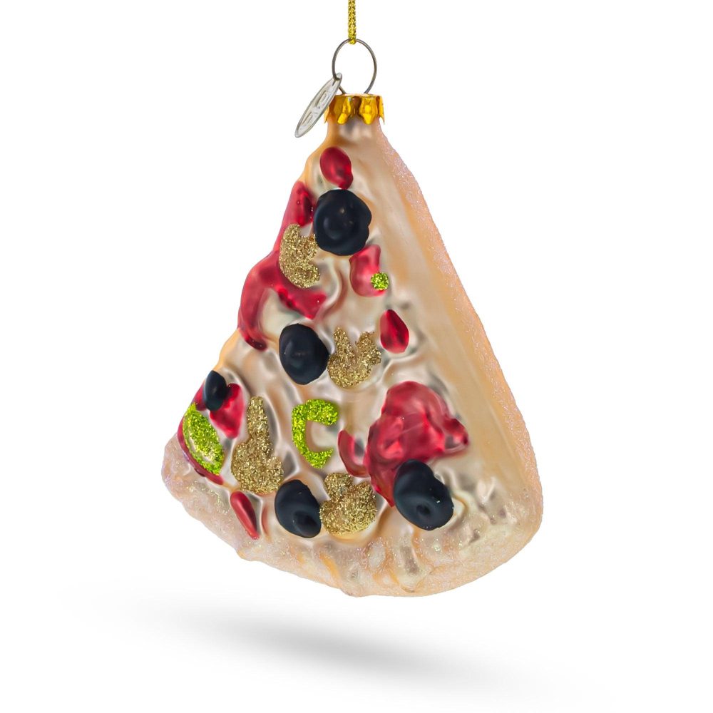 Delicious Slice Of Pepperoni Pizza Glass Christmas Ornament  |   Food Food Food