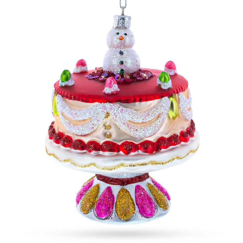 Delightful Snowman Cake Decoration Glass Christmas Ornament  |   Food Food Food