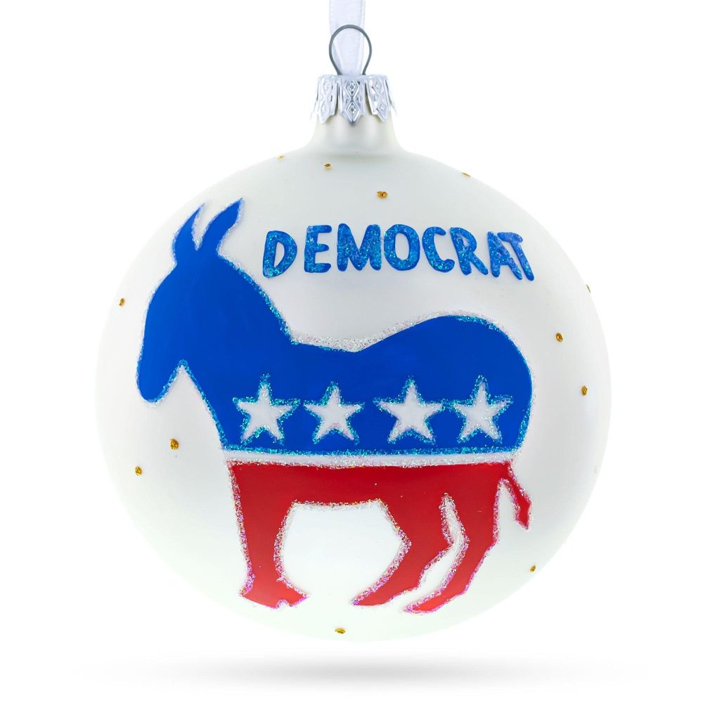 Democratic Party Donkey Political Symbol Blown Glass Ball Christmas Ornament 4 Inches  |   Patriotic Ornaments Patriotic