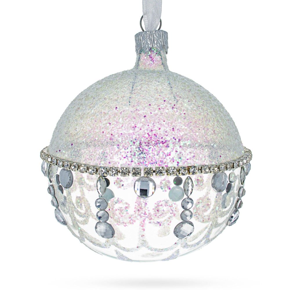 Diamond Chandelier On A Crystal Clear Hand-Painted Blown Glass Ball Christmas Ornament 3.25 Inches  |   Couturier Couturier Couturier