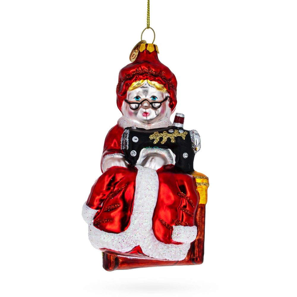 Diligent Mrs. Claus And Sewing Machine Blown Glass Christmas Ornament  |   Personalized Ornaments Personalized