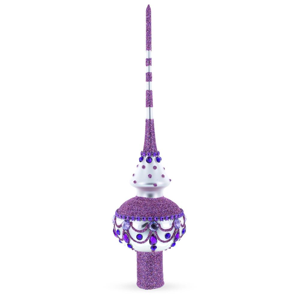 Dimensional Jeweled Purple Chandelier On White Blown Glass Christmas Tree Topper 11 Inches  |   Tree Toppers Ornaments Tree Toppers