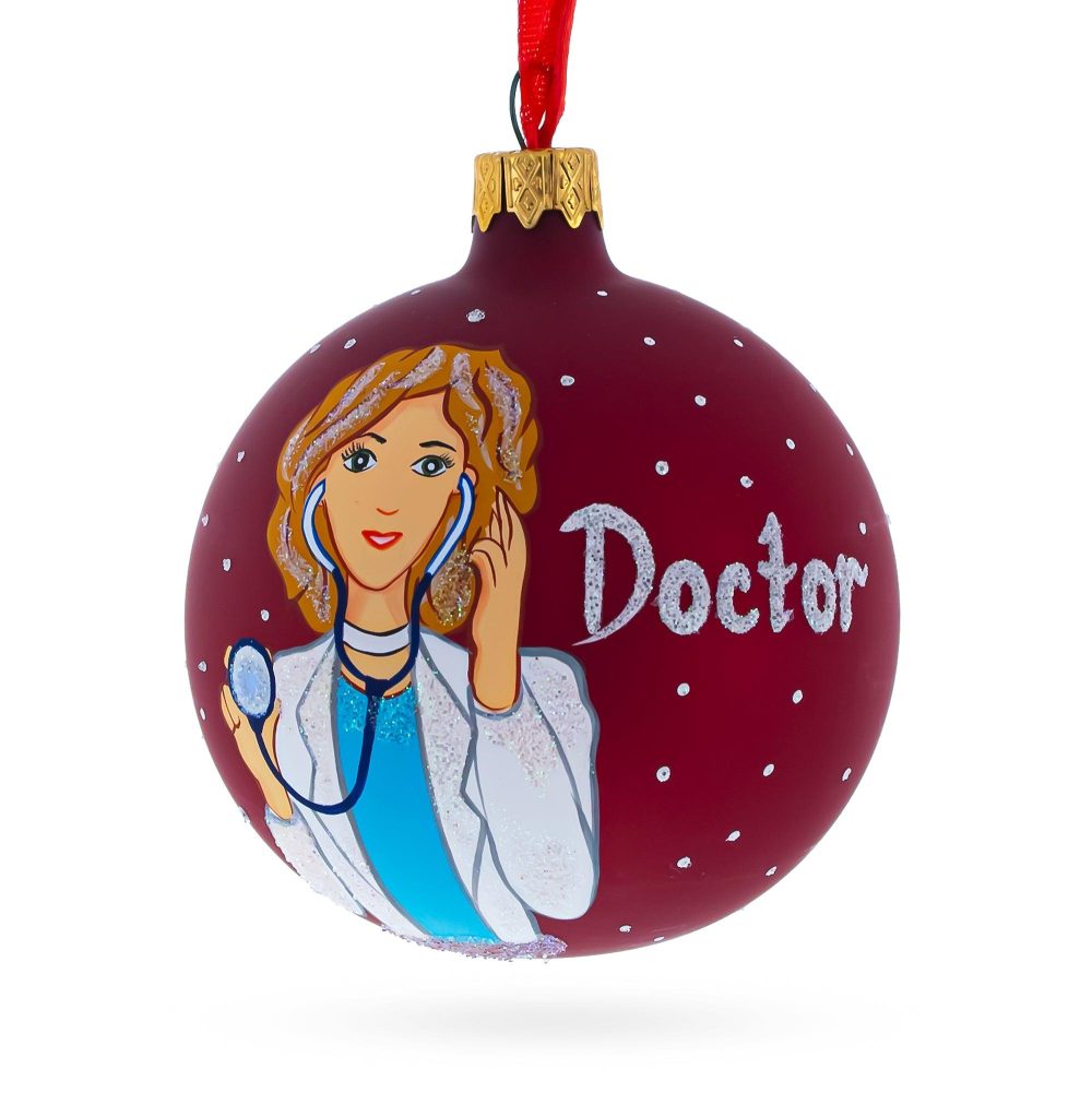 Doctor With Stethoscope Blown Glass Ball Christmas Ornament 3.25 Inches  |   Occupations Occupations Occupations