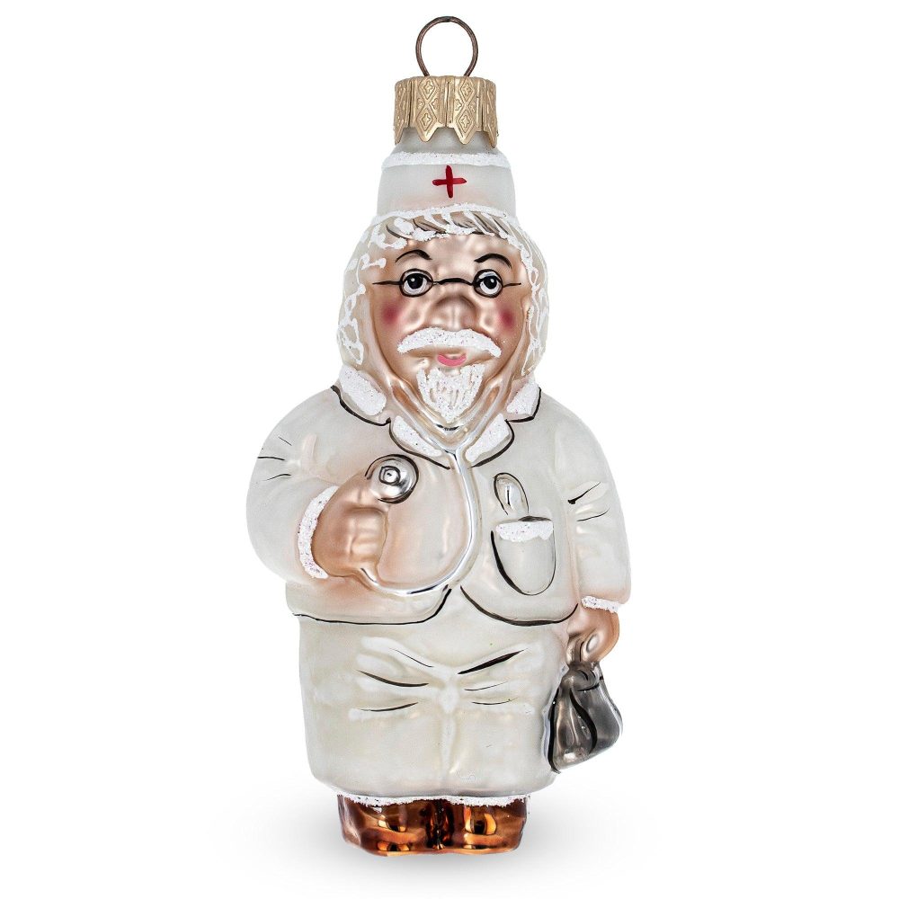 Doctor With Stethoscope Mini Glass Christmas Ornament  |   Occupations Occupations Occupations