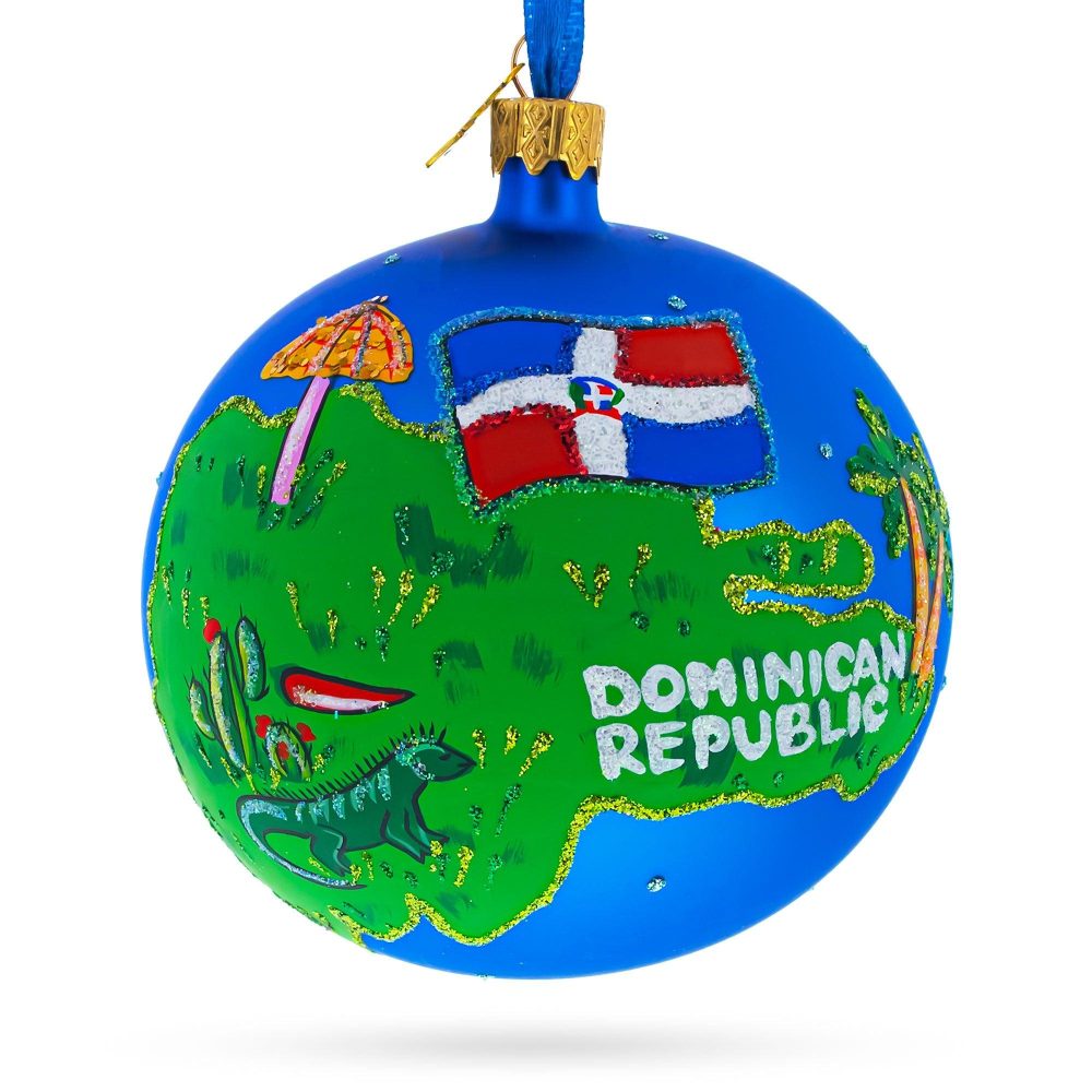 Dominican Republic Glass Ball Christmas Ornament 4 Inches  |   Travel Ornaments Travel