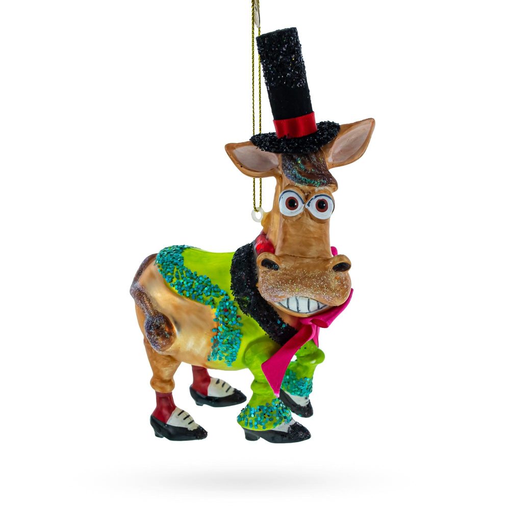 Donkey In Whimsical Costume Blown Glass Christmas Ornament  |   Animals Animals Animals