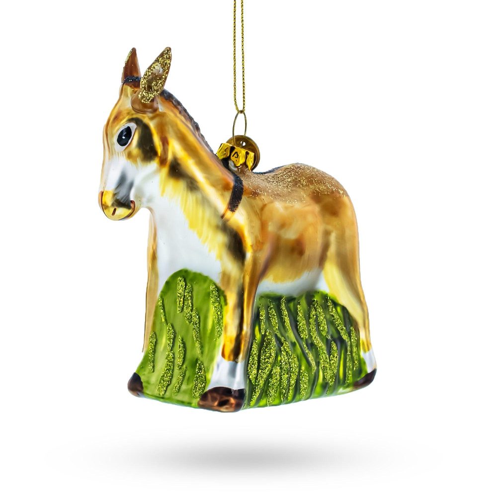 Donkey With Festive Decorations Glass Christmas Ornament  |   Animals Animals Animals