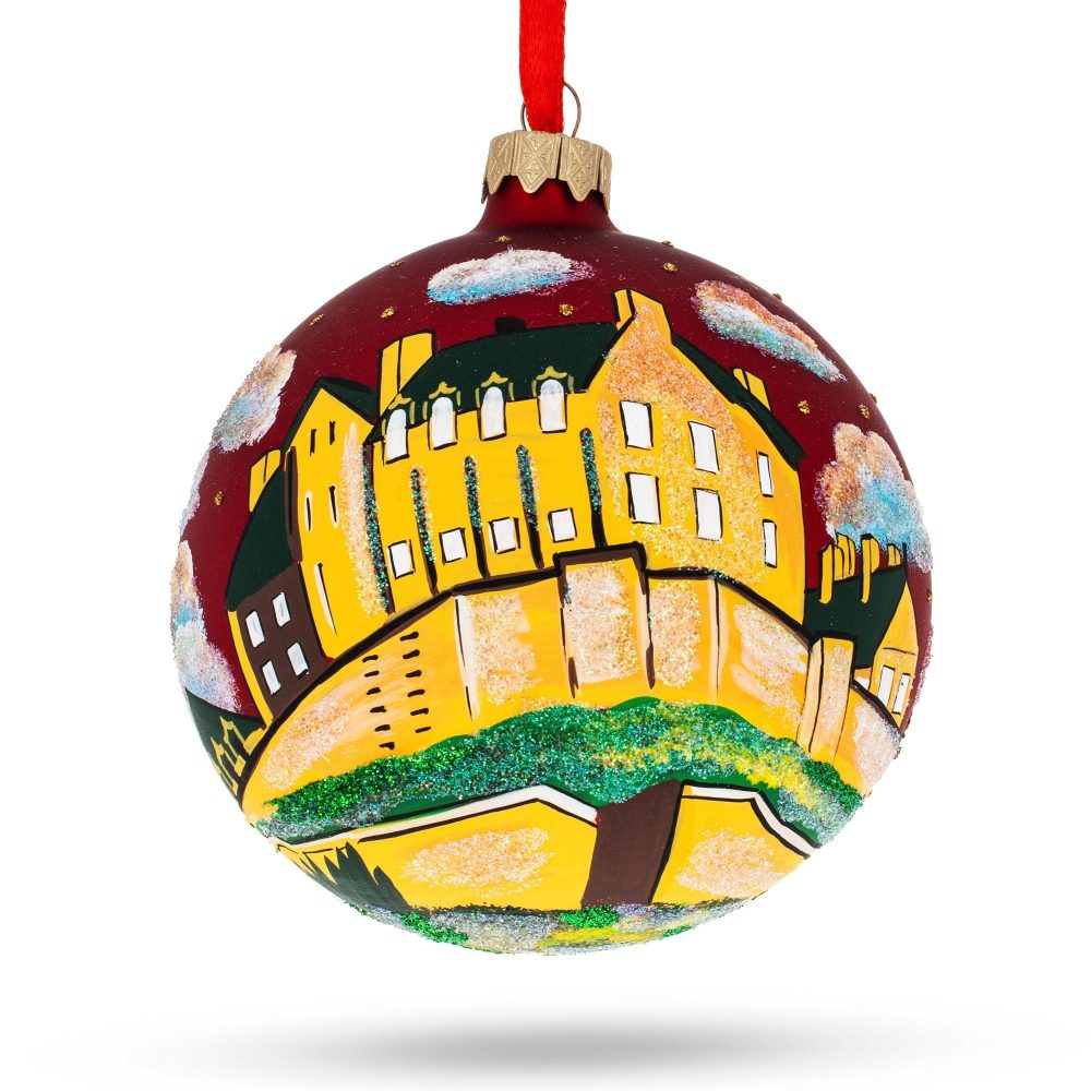 Edinburgh Castle, Scotland Glass Ball Christmas Ornament 4 Inches  |   Travel Ornaments Travel