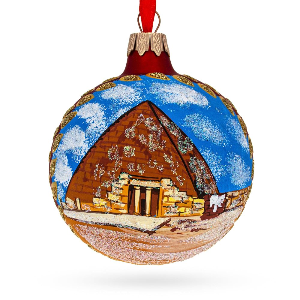 Egyptian Pyramids Glass Ball Christmas Ornament 4 Inches  |   Travel Ornaments Travel