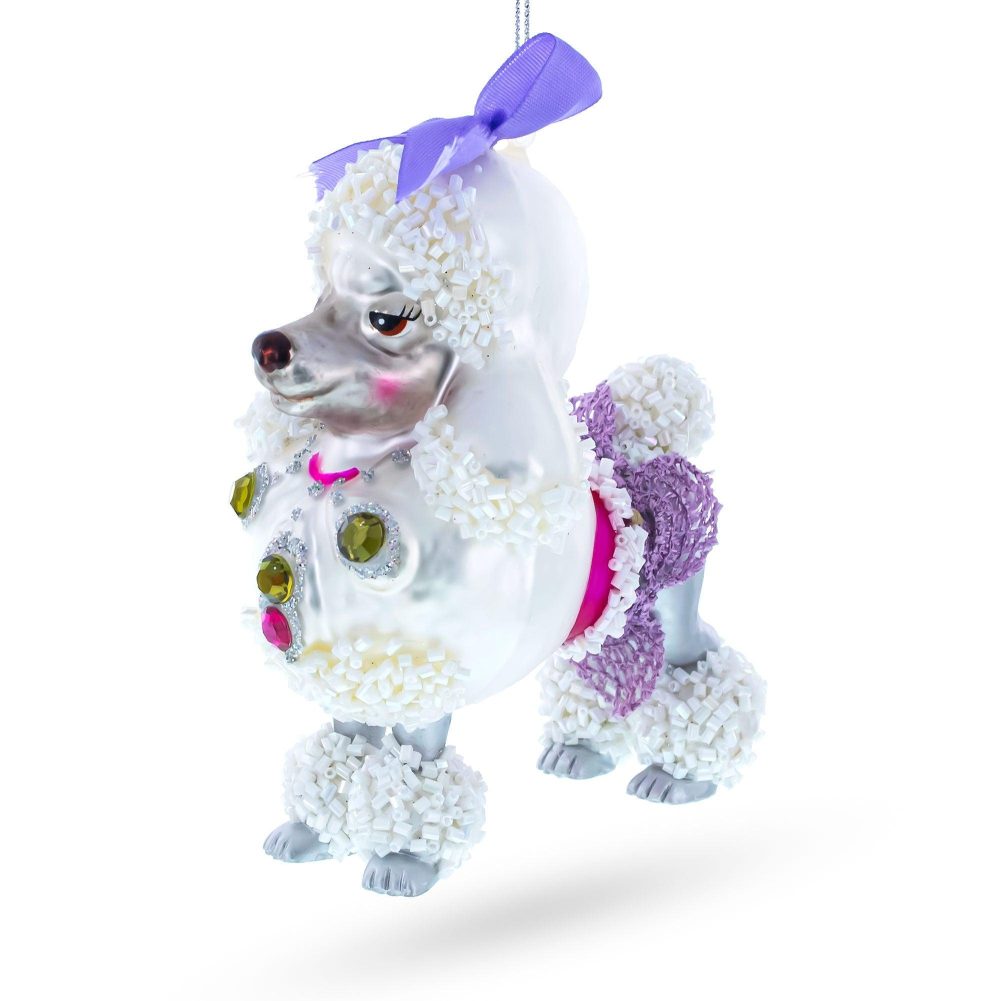 Elegant Bejeweled Poodle Blown Glass Christmas Ornament  |   Animals Animals Animals