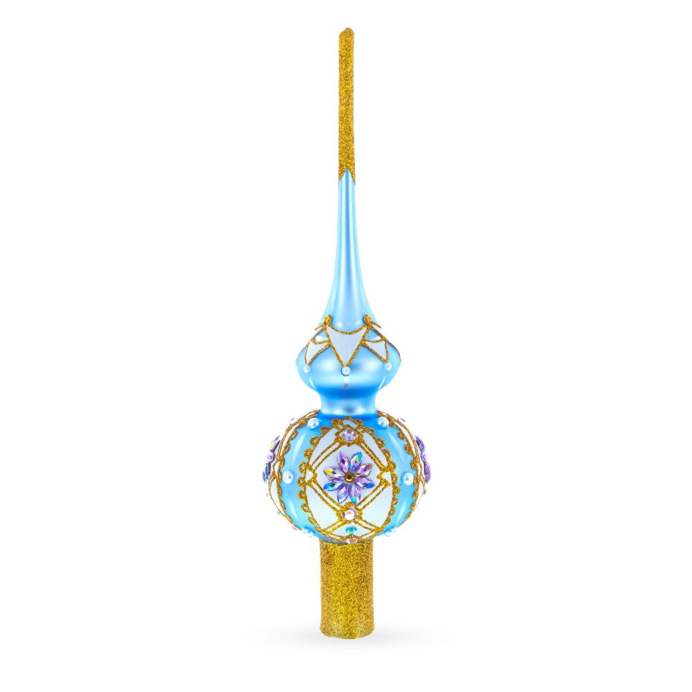 Elegant Blue And Purple Jewel-Encrusted Blown Glass  Tree Topper 11 Inches  |   Tree Toppers Ornaments Tree Toppers