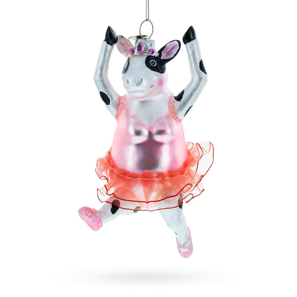 Elegant Cow Dancing Ballet Blown Glass Christmas Ornament  |   Animals Animals Animals