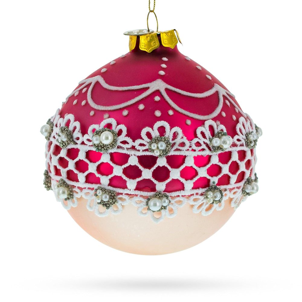 Elegant Laced Pink Blown Glass Christmas Ornament  |   Couturier Couturier Couturier