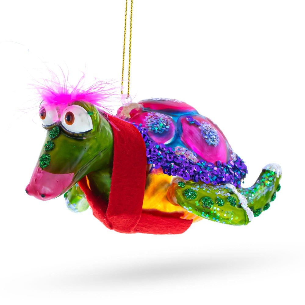 Elegant Mrs. Sea Turtle Blown Glass Christmas Ornament  |   Animals Animals Animals