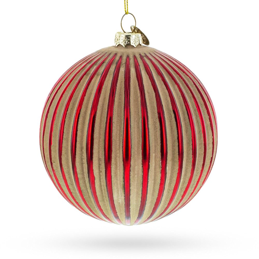 Elegant Red And Radiant Gold Ribbed Glass Christmas Ornament  |   Geometrical Geometrical Geometrical