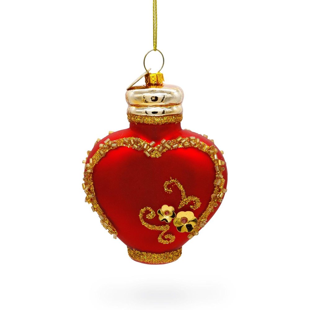 Elegant Red Perfume Bottle Blown Glass Christmas Ornament  |   Fashion Fashion Fashion