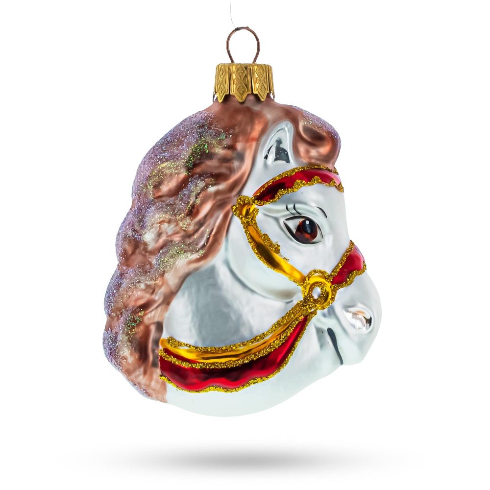 Elegant White Horse Head Mini Glass Christmas Ornaments  |   Animals Animals Animals