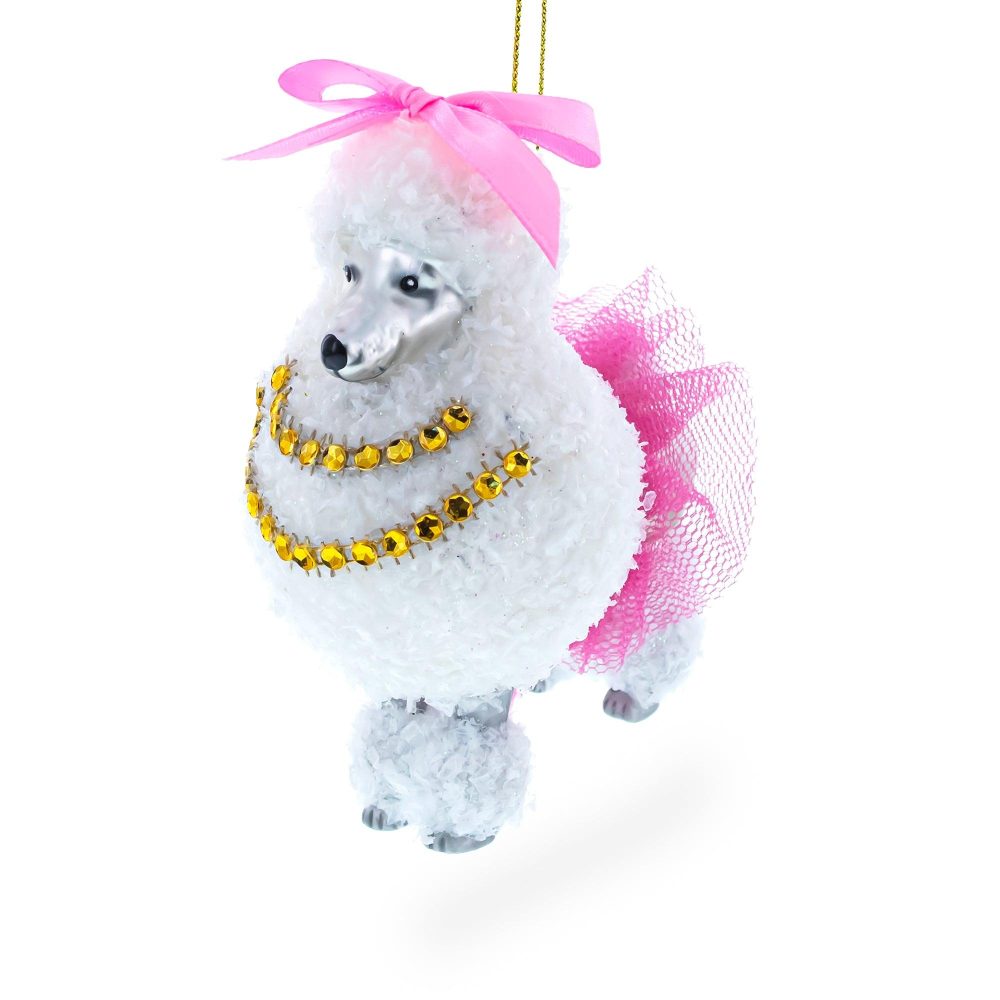 Elegant White Poodle Blown Glass Christmas Ornament  |   Animals Animals Animals