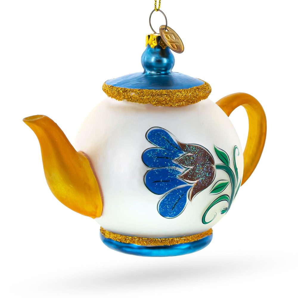 Elegantly Decorated Teapot Blown Glass Christmas Ornament  |   Food Ornaments Food