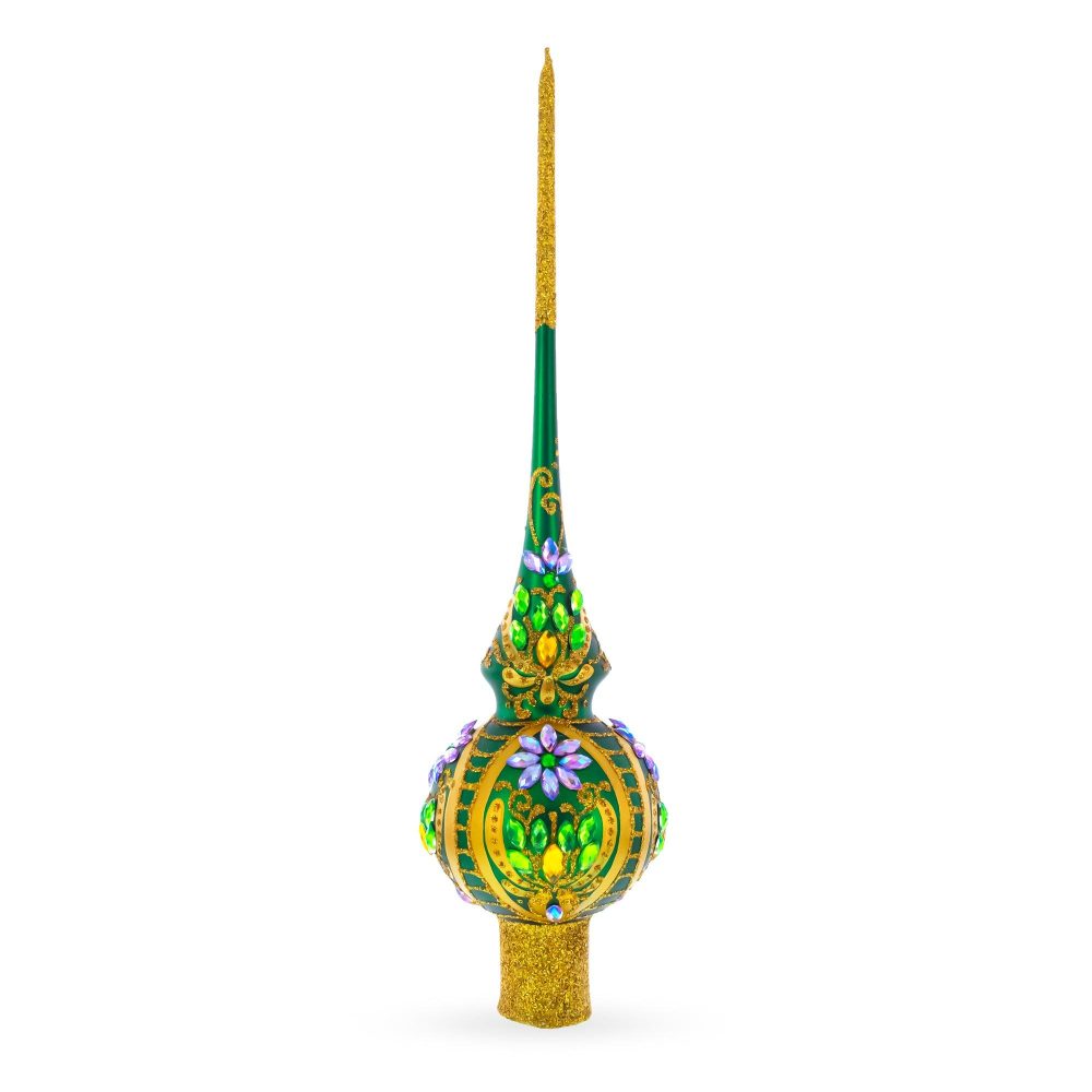 Enchanted Emerald Jeweled Green Blown Glass Christmas Tree Topper 11 Inches  |   Tree Toppers Ornaments Tree Toppers