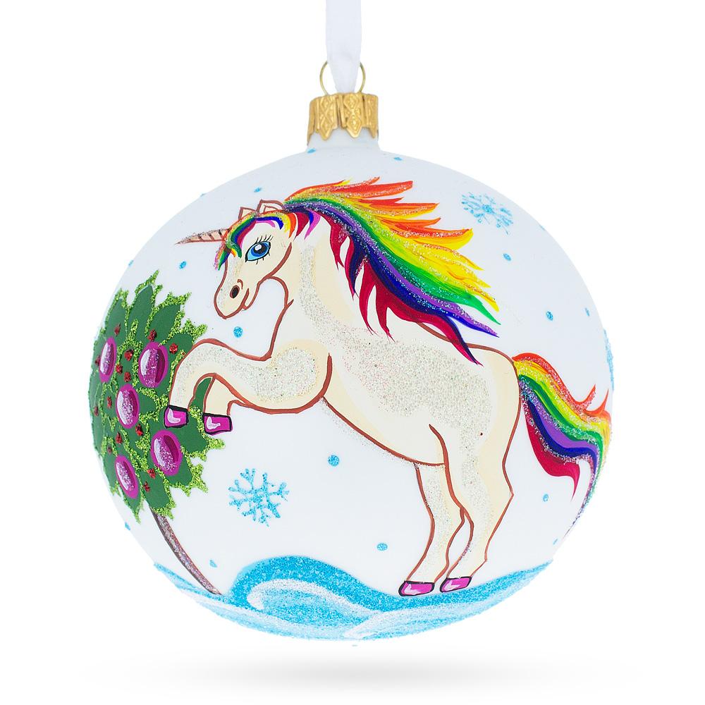 Enchanting Unicorn Blown Glass Ball Christmas Ornament 4 Inches  |   Fairy Tales Fairy Tales Fairy Tales