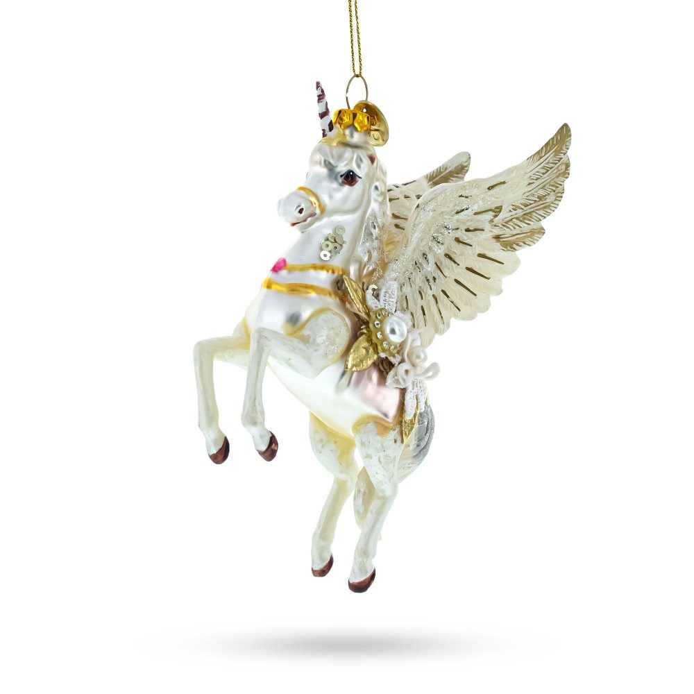 Enchanting White Unicorn Blown Glass Christmas Ornament  |   Fairy Tales Fairy Tales Fairy Tales