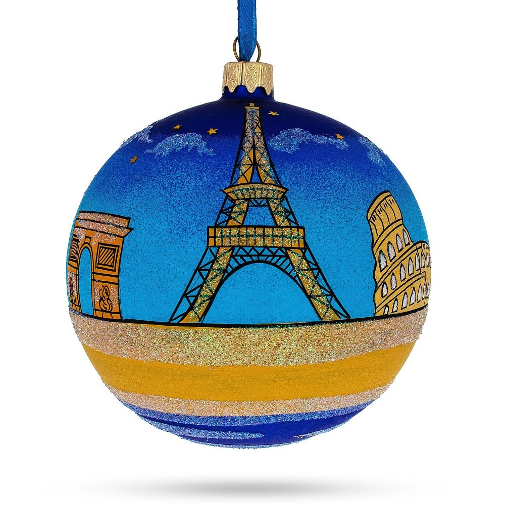 European Travel Attractions Glass Ball Christmas Ornament 4 Inches  |   Travel Ornaments Travel